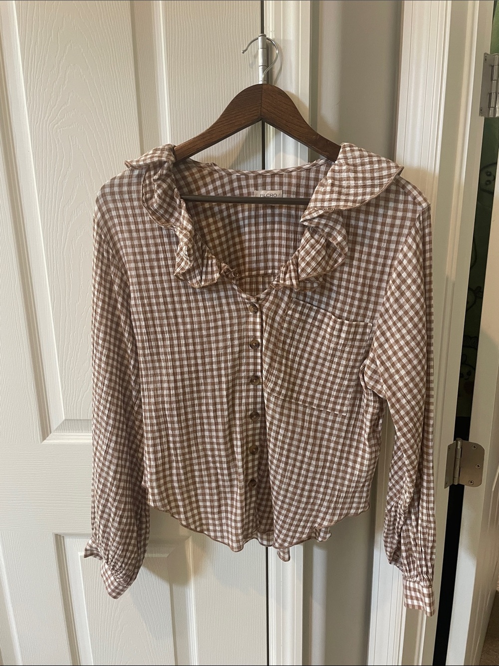 Pilcro Brown and White Gingham Button-Front Blouse